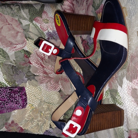 Tommy Hilfiger Red White & Blue Chunky Heel Ankle Strap Sandals Sz 9 - Picture 12 of 12